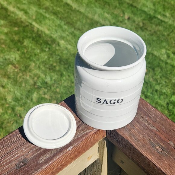 White Banded SAGO Covered Canister Storage Jar Vintage Antique Cornish Edwardian - Picture 4 of 5